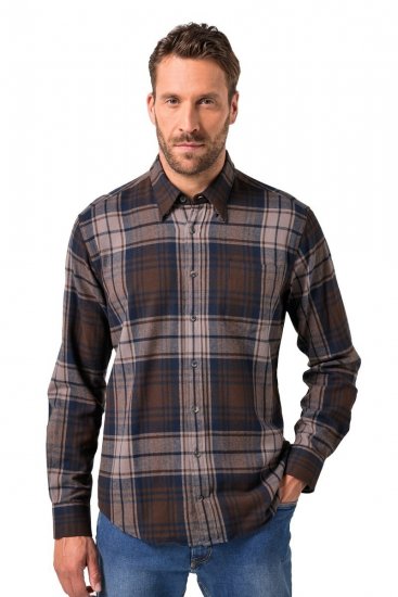 JP1880 Shirt Flannel Long Sleeve Dark Brown - Košulje - Muške Košulje Veliki Brojevi