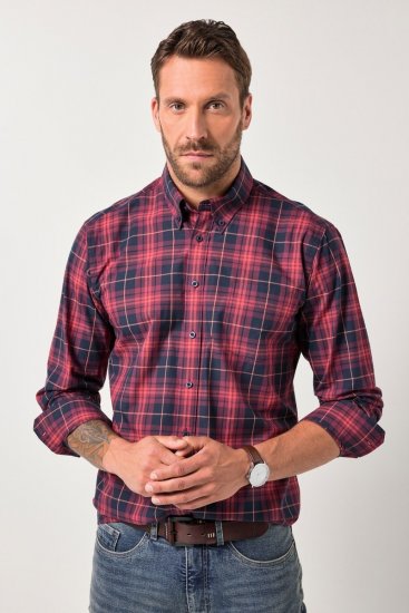 JP1880 Checked Shirt Long Sleeve Red - Košulje - Muške Košulje Veliki Brojevi