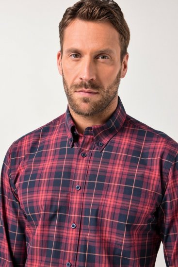 JP1880 Checked Shirt Long Sleeve Red - Košulje - Muške Košulje Veliki Brojevi