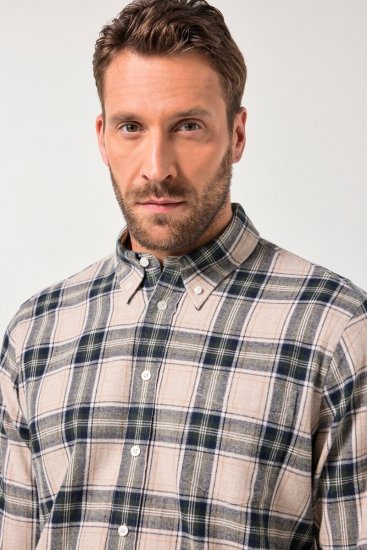 JP1880 Checked Flannel Shirt Long Sleeve Dark Dusty Pink - Košulje - Muške Košulje Veliki Brojevi