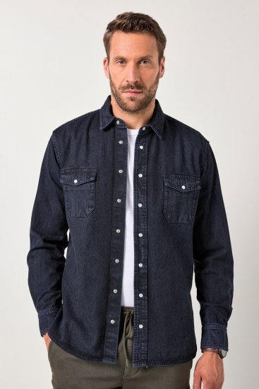 JP1880 Denim Shirt Flexnamic Long Sleeve Navy - Košulje - Muške Košulje Veliki Brojevi