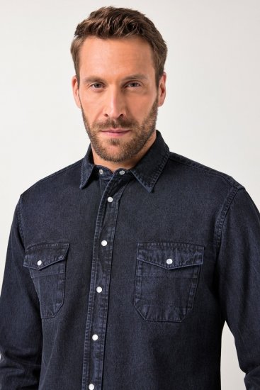 JP1880 Denim Shirt Flexnamic Long Sleeve Navy - Košulje - Muške Košulje Veliki Brojevi