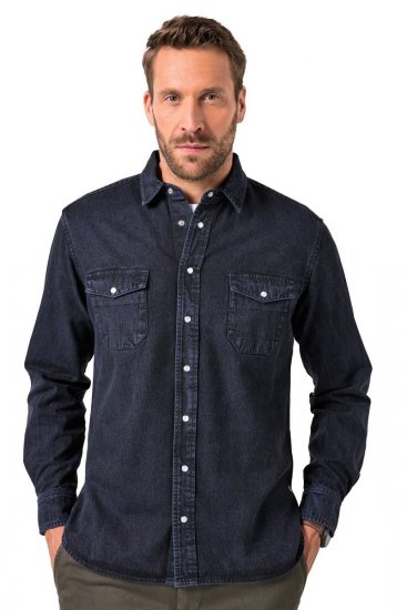 JP1880 Denim Shirt Flexnamic Long Sleeve Navy - Košulje - Muške Košulje Veliki Brojevi