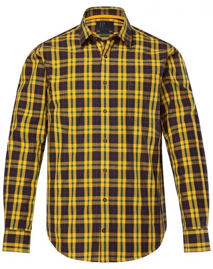 JP1880 Checked Shirt Long Sleeve Kent Collar Curry - Košulje - Muške Košulje Veliki Brojevi