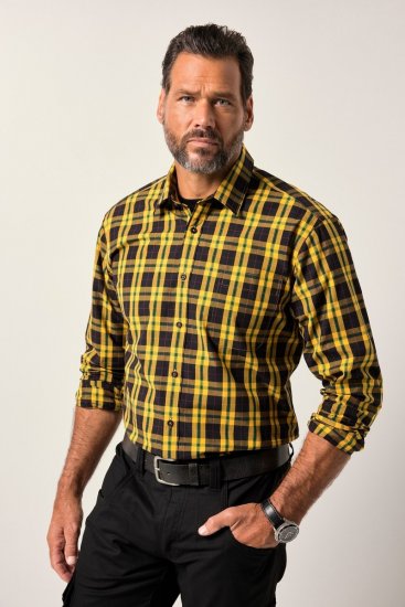 JP1880 Checked Shirt Long Sleeve Kent Collar Curry - Košulje - Muške Košulje Veliki Brojevi