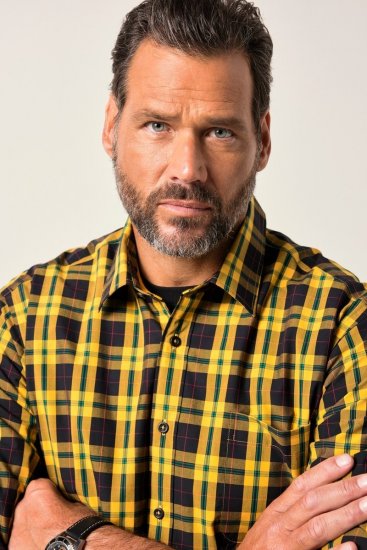 JP1880 Checked Shirt Long Sleeve Kent Collar Curry - Košulje - Muške Košulje Veliki Brojevi