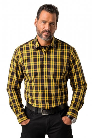 JP1880 Checked Shirt Long Sleeve Kent Collar Curry - Košulje - Muške Košulje Veliki Brojevi