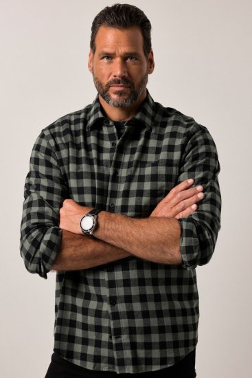 JP1880 Checked Flannel Shirt Long Sleeve Eucalyptus Green - Košulje - Muške Košulje Veliki Brojevi