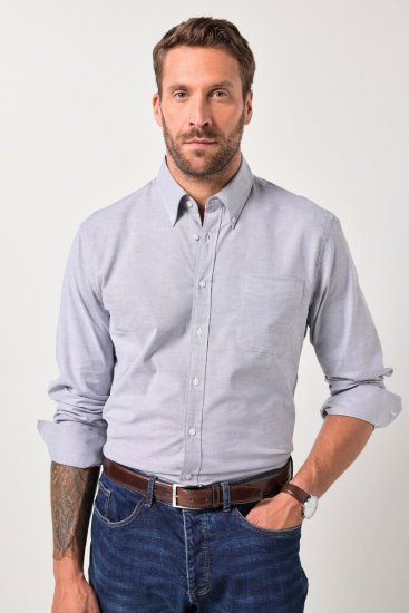 JP1880 Oxford Shirt Flexnamic Long Sleeve Grey - Košulje - Muške Košulje Veliki Brojevi