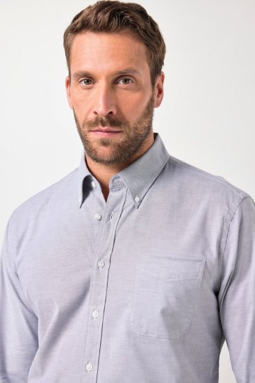 JP1880 Oxford Shirt Flexnamic Long Sleeve Grey - Košulje - Muške Košulje Veliki Brojevi