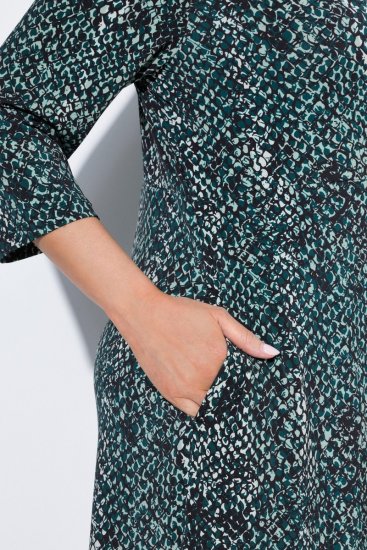 Ulla Popken 841839 Haljina od jerseya sa životinjskim uzorkom s 3/4 rukavima Tamnozelena - Midi haljine - Ženske midi haljine plus size