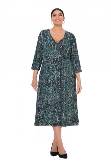 Ulla Popken 841839 Haljina od jerseya sa životinjskim uzorkom s 3/4 rukavima Tamnozelena - Midi haljine - Ženske midi haljine plus size