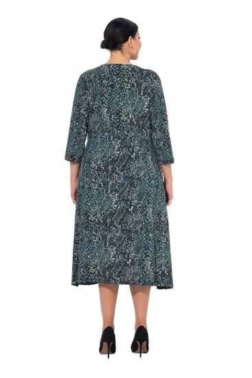 Ulla Popken 841839 Haljina od jerseya sa životinjskim uzorkom s 3/4 rukavima Tamnozelena - Midi haljine - Ženske midi haljine plus size
