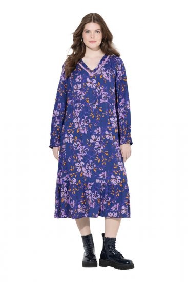 Ulla Popken 841873 Cvjetna midi haljina Tamnoplava - Midi haljine - Ženske midi haljine plus size