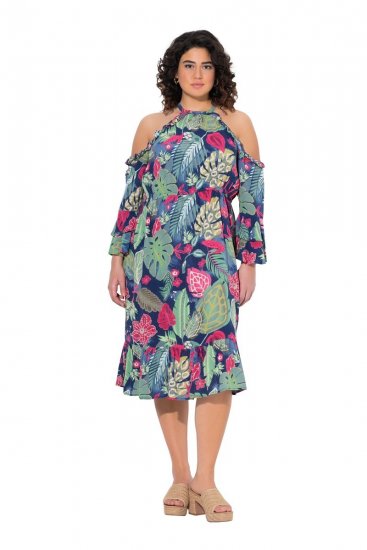 Ulla Popken 842471 Uzorkovana midi haljina Tamnoplava - Midi haljine - Ženske midi haljine plus size