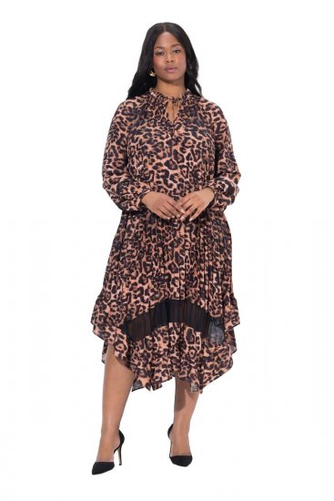 Ulla Popken 842979 Haljina sa životinjskim uzorkom Smeđa - Midi haljine - Ženske midi haljine plus size