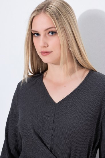 Ulla Popken 843595 Haljina na preklop s 3/4 rukavima Siva melange - Midi haljine - Ženske midi haljine plus size