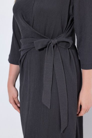 Ulla Popken 843595 Haljina na preklop s 3/4 rukavima Siva melange - Midi haljine - Ženske midi haljine plus size