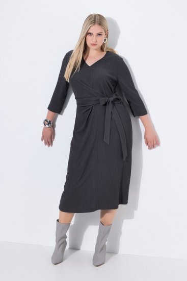 Ulla Popken 843595 Haljina na preklop s 3/4 rukavima Siva melange - Midi haljine - Ženske midi haljine plus size