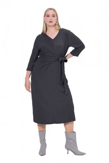 Ulla Popken 843595 Haljina na preklop s 3/4 rukavima Siva melange - Midi haljine - Ženske midi haljine plus size