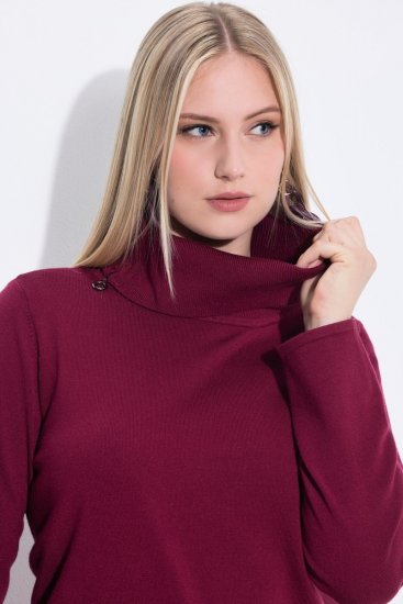Ulla Popken 843627 Pletena haljina dugih rukava s visokim ovratnikom Vinsko crvena - Midi haljine - Ženske midi haljine plus size