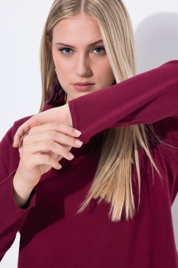 Ulla Popken 843627 Pletena haljina dugih rukava s visokim ovratnikom Vinsko crvena - Midi haljine - Ženske midi haljine plus size