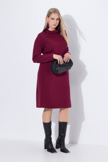 Ulla Popken 843627 Pletena haljina dugih rukava s visokim ovratnikom Vinsko crvena - Midi haljine - Ženske midi haljine plus size