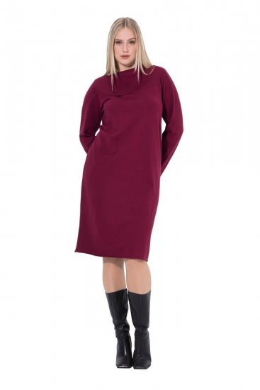 Ulla Popken 843627 Pletena haljina dugih rukava s visokim ovratnikom Vinsko crvena - Midi haljine - Ženske midi haljine plus size