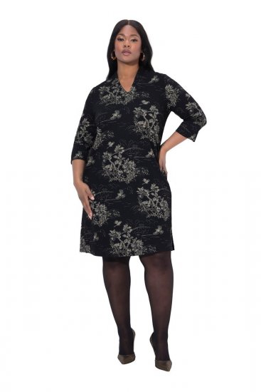 Ulla Popken 844739 Haljina s 3/4 rukavima Crna - Midi haljine - Ženske midi haljine plus size