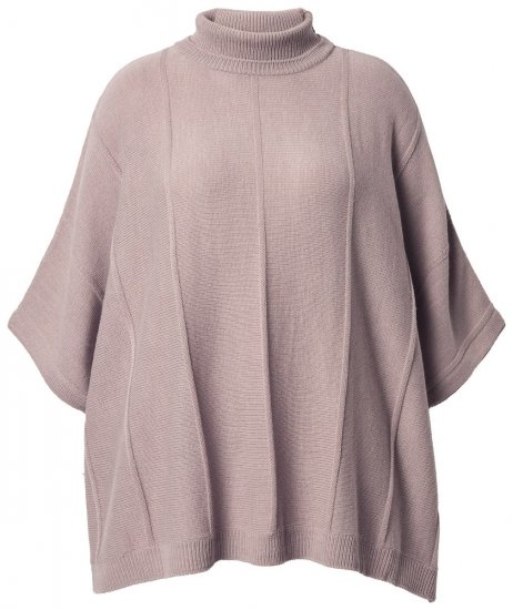 Ulla Popken 844996 Rebrasti merino pončo s visokim ovratnikom Svijetlosmeđa - Ponča i pelerine - 
