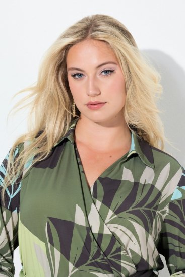 Ulla Popken 845122 Uzorkovana midi haljina s džepovima Tirkizna - Midi haljine - Ženske midi haljine plus size