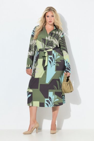 Ulla Popken 845122 Uzorkovana midi haljina s džepovima Tirkizna - Midi haljine - Ženske midi haljine plus size
