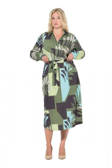 Ulla Popken 845122 Uzorkovana midi haljina s džepovima Tirkizna - Midi haljine - Ženske midi haljine plus size