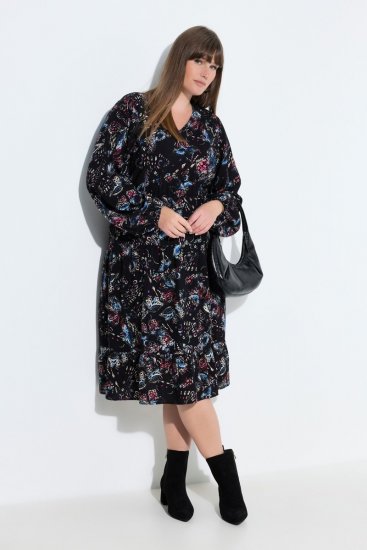 Ulla Popken 845287 Uzorkovana midi haljina Crna - Midi haljine - Ženske midi haljine plus size