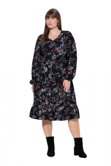 Ulla Popken 845287 Uzorkovana midi haljina Crna - Midi haljine - Ženske midi haljine plus size