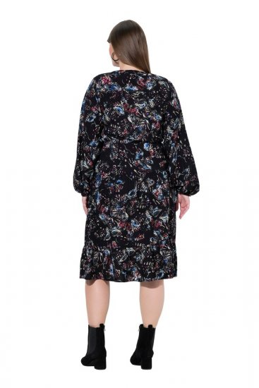 Ulla Popken 845287 Uzorkovana midi haljina Crna - Midi haljine - Ženske midi haljine plus size