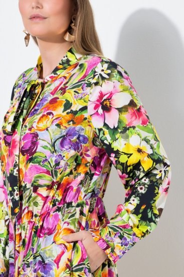 Ulla Popken 845512 Cvjetna košuljasta haljina Bobičasto crvena - Midi haljine - Ženske midi haljine plus size