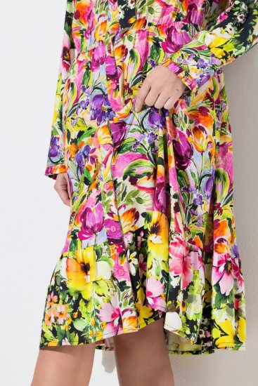 Ulla Popken 845512 Cvjetna košuljasta haljina Bobičasto crvena - Midi haljine - Ženske midi haljine plus size
