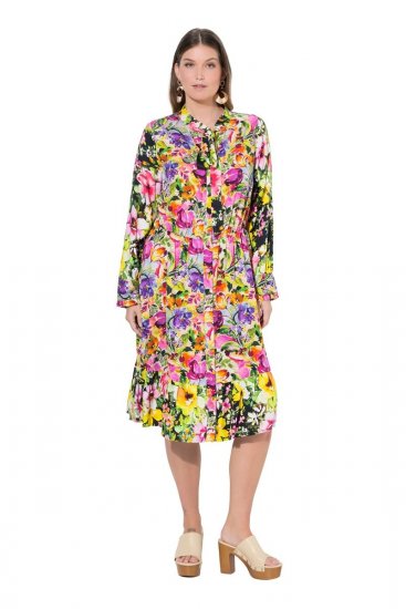 Ulla Popken 845512 Cvjetna košuljasta haljina Bobičasto crvena - Midi haljine - Ženske midi haljine plus size