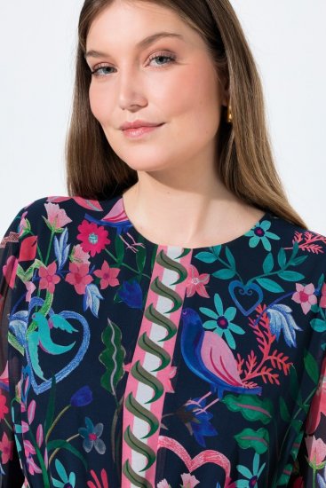 Ulla Popken 845649 Cvjetna šifonska haljina Tamnoplava - Midi haljine - Ženske midi haljine plus size