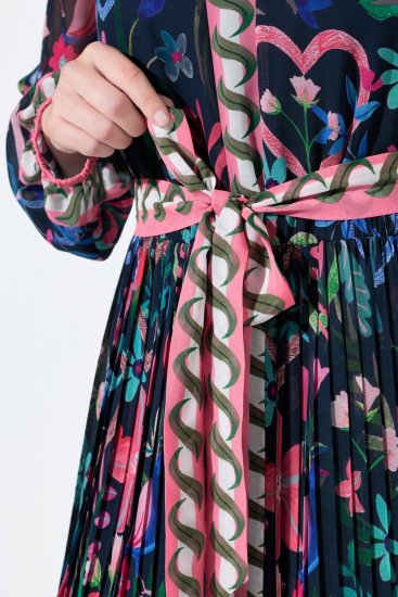 Ulla Popken 845649 Cvjetna šifonska haljina Tamnoplava - Midi haljine - Ženske midi haljine plus size