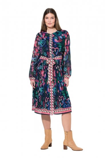 Ulla Popken 845649 Cvjetna šifonska haljina Tamnoplava - Midi haljine - Ženske midi haljine plus size