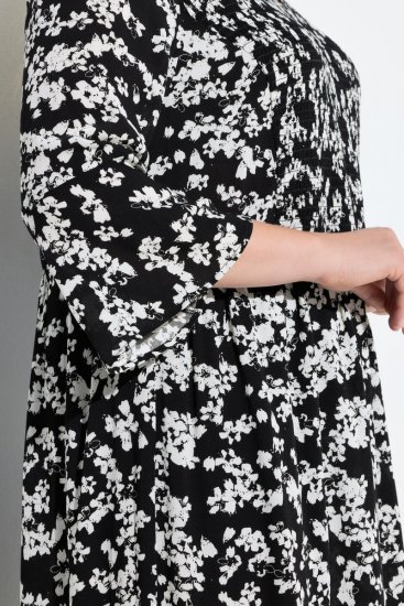 Ulla Popken 845825 Cvjetna midi haljina s 3/4 rukavima Crna - Midi haljine - Ženske midi haljine plus size