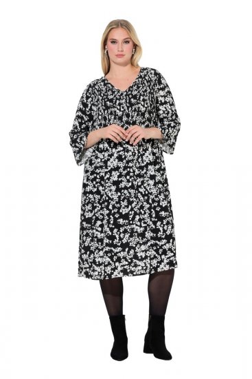 Ulla Popken 845825 Cvjetna midi haljina s 3/4 rukavima Crna - Midi haljine - Ženske midi haljine plus size