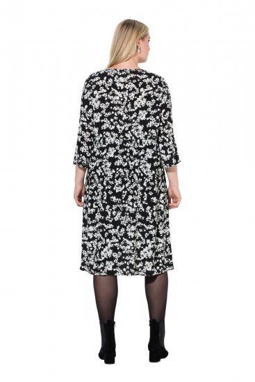 Ulla Popken 845825 Cvjetna midi haljina s 3/4 rukavima Crna - Midi haljine - Ženske midi haljine plus size