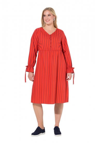 Ulla Popken 845863 Prugasta midi haljina s pojasom za vezanje Koraljna - Midi haljine - Ženske midi haljine plus size