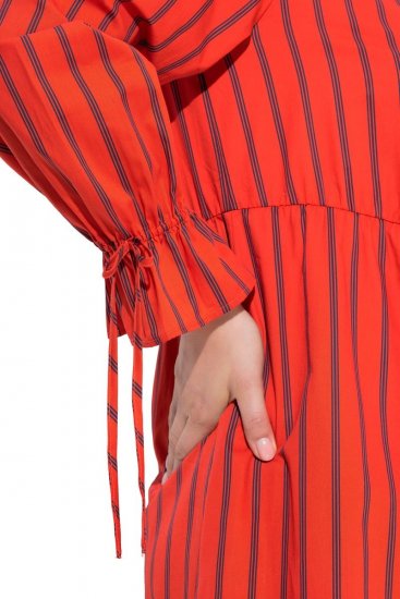 Ulla Popken 845863 Prugasta midi haljina s pojasom za vezanje Koraljna - Midi haljine - Ženske midi haljine plus size