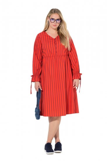 Ulla Popken 845863 Prugasta midi haljina s pojasom za vezanje Koraljna - Midi haljine - Ženske midi haljine plus size
