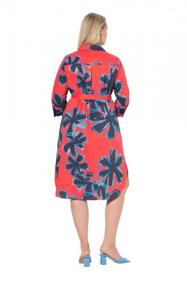 Ulla Popken 846164 Cvjetna košuljasta haljina Crvena - Midi haljine - Ženske midi haljine plus size