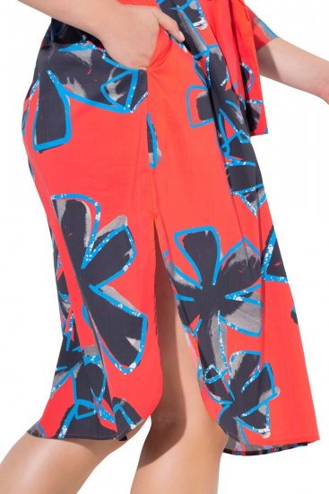 Ulla Popken 846164 Cvjetna košuljasta haljina Crvena - Midi haljine - Ženske midi haljine plus size